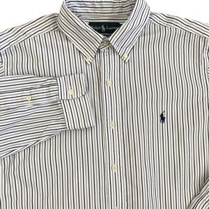 Ralph‎ Lauren Classic Fit Button-Down Shirt Men's Large White Blue Striped Pony